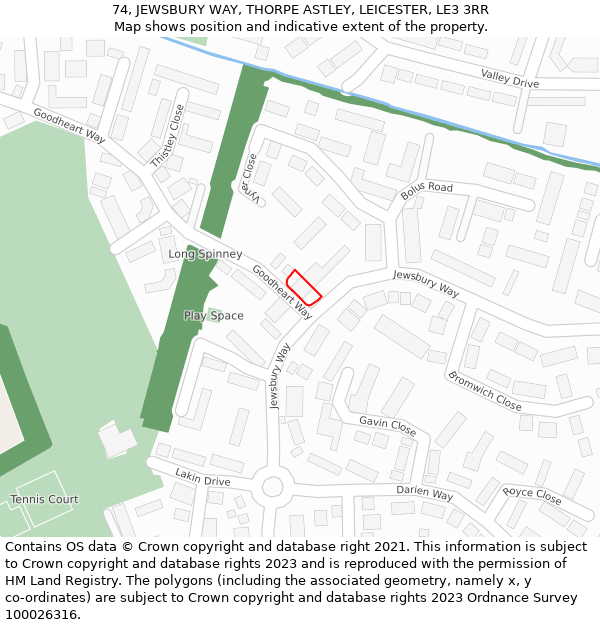 74, JEWSBURY WAY, THORPE ASTLEY, LEICESTER, LE3 3RR: Location map and indicative extent of plot