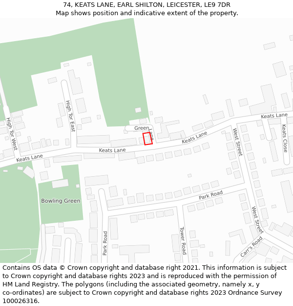 74, KEATS LANE, EARL SHILTON, LEICESTER, LE9 7DR: Location map and indicative extent of plot