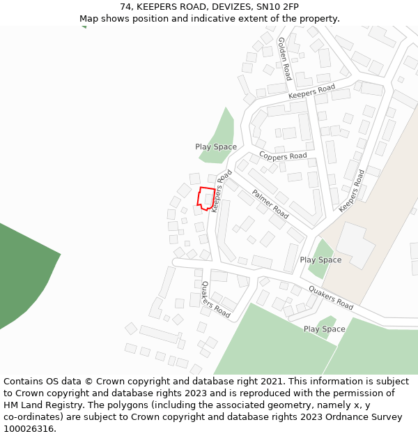 74, KEEPERS ROAD, DEVIZES, SN10 2FP: Location map and indicative extent of plot