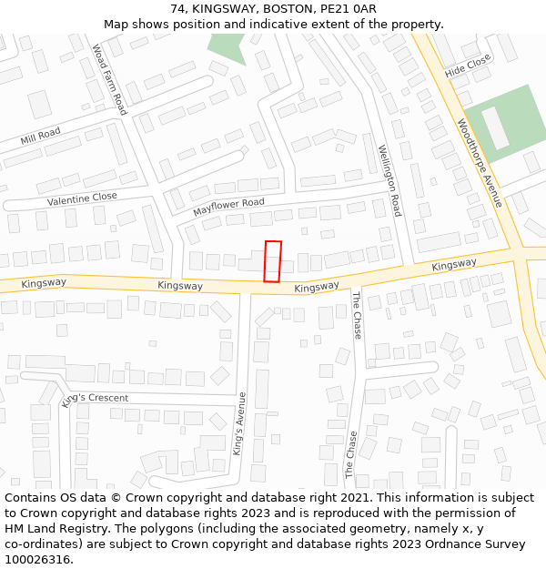 74, KINGSWAY, BOSTON, PE21 0AR: Location map and indicative extent of plot