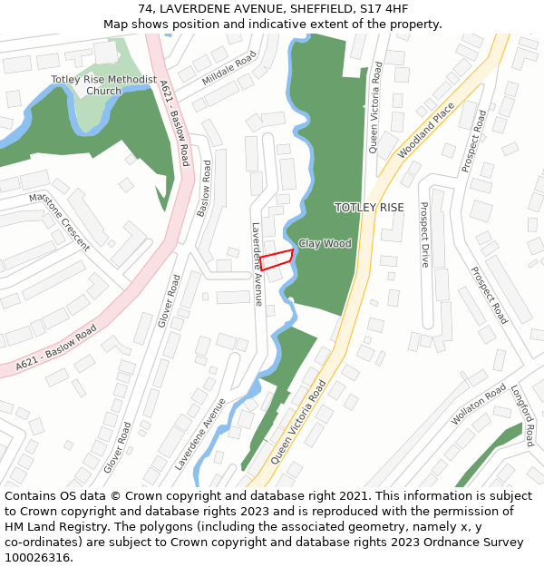 74, LAVERDENE AVENUE, SHEFFIELD, S17 4HF: Location map and indicative extent of plot