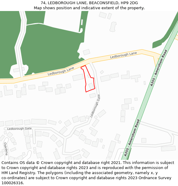 74, LEDBOROUGH LANE, BEACONSFIELD, HP9 2DG: Location map and indicative extent of plot