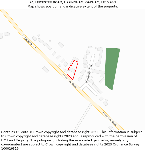 74, LEICESTER ROAD, UPPINGHAM, OAKHAM, LE15 9SD: Location map and indicative extent of plot