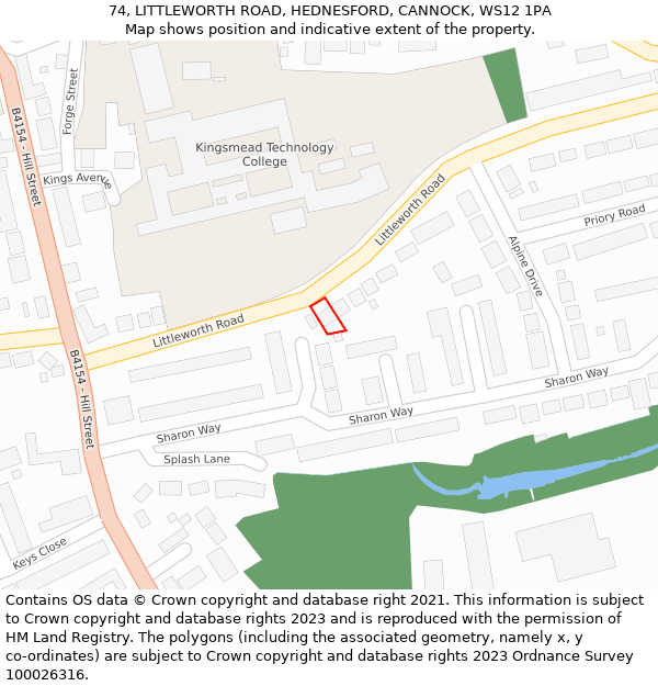 74, LITTLEWORTH ROAD, HEDNESFORD, CANNOCK, WS12 1PA: Location map and indicative extent of plot