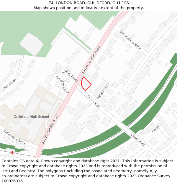 74, LONDON ROAD, GUILDFORD, GU1 1SS: Location map and indicative extent of plot