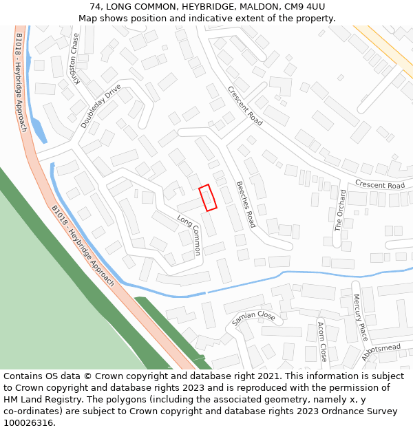 74, LONG COMMON, HEYBRIDGE, MALDON, CM9 4UU: Location map and indicative extent of plot