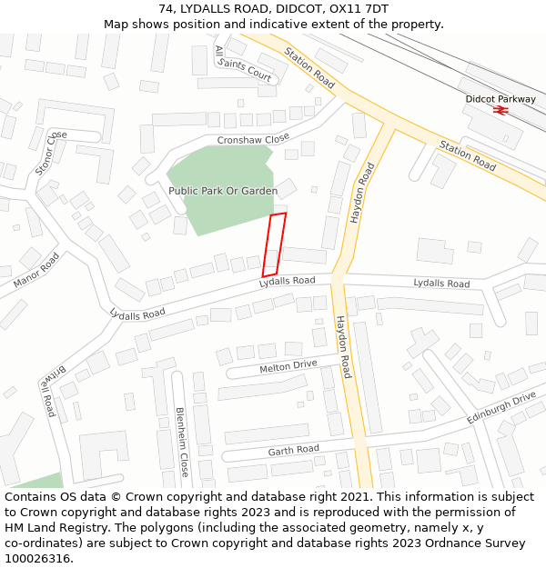 74, LYDALLS ROAD, DIDCOT, OX11 7DT: Location map and indicative extent of plot