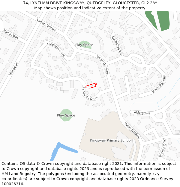 74, LYNEHAM DRIVE KINGSWAY, QUEDGELEY, GLOUCESTER, GL2 2AY: Location map and indicative extent of plot
