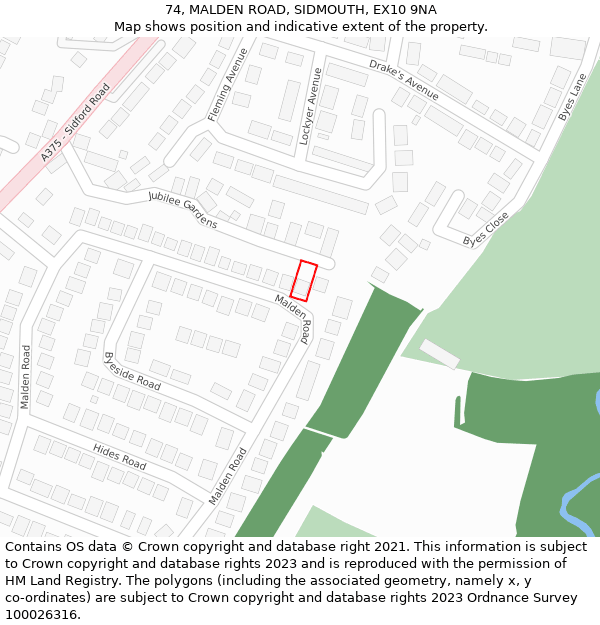 74, MALDEN ROAD, SIDMOUTH, EX10 9NA: Location map and indicative extent of plot