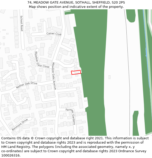 74, MEADOW GATE AVENUE, SOTHALL, SHEFFIELD, S20 2PS: Location map and indicative extent of plot