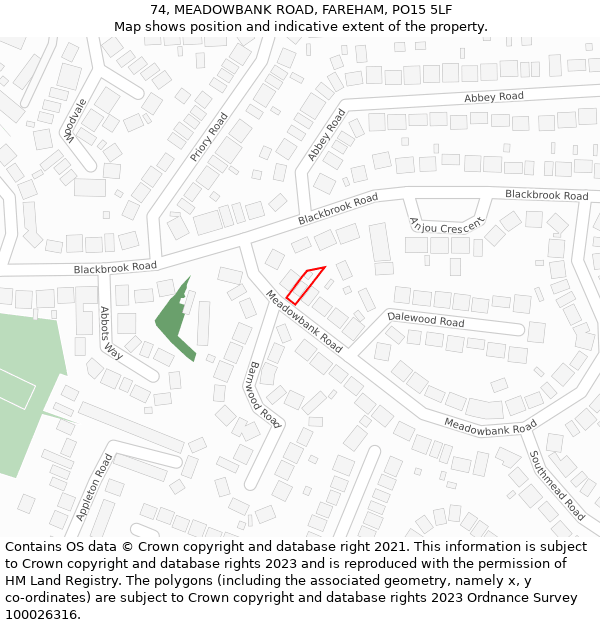 74, MEADOWBANK ROAD, FAREHAM, PO15 5LF: Location map and indicative extent of plot