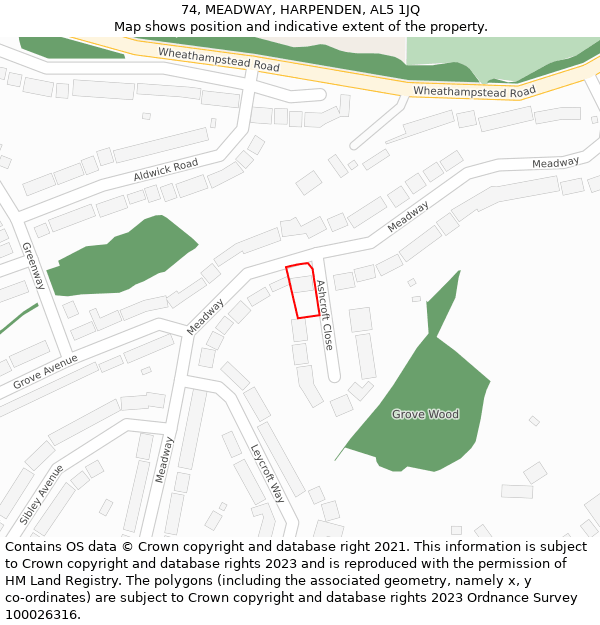 74, MEADWAY, HARPENDEN, AL5 1JQ: Location map and indicative extent of plot