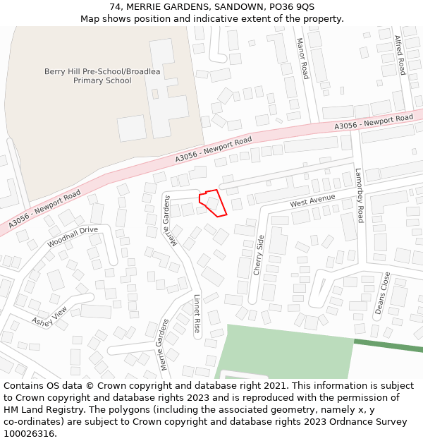 74, MERRIE GARDENS, SANDOWN, PO36 9QS: Location map and indicative extent of plot