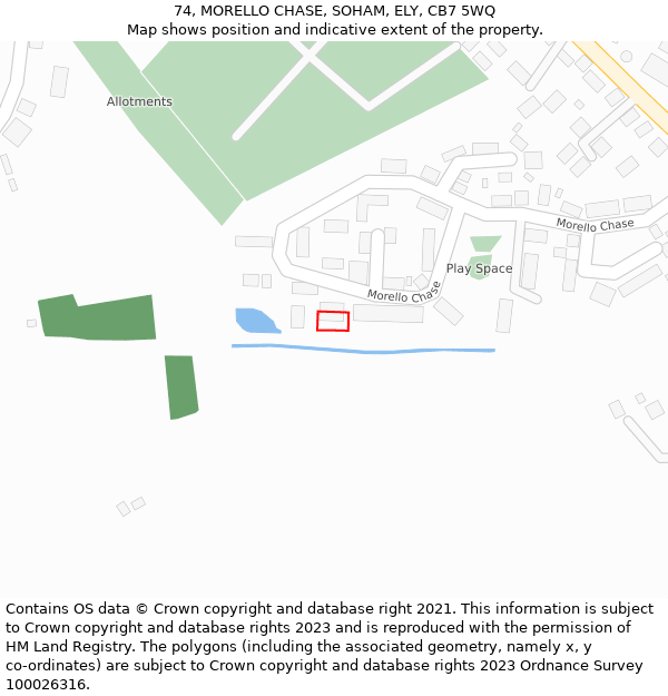 74, MORELLO CHASE, SOHAM, ELY, CB7 5WQ: Location map and indicative extent of plot