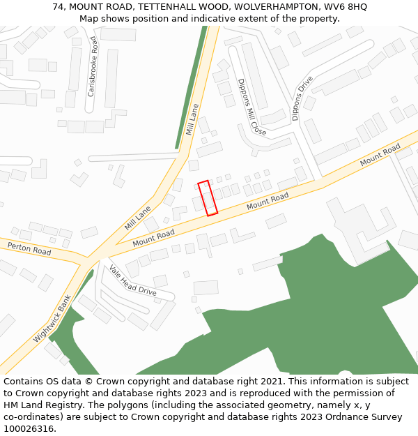 74, MOUNT ROAD, TETTENHALL WOOD, WOLVERHAMPTON, WV6 8HQ: Location map and indicative extent of plot