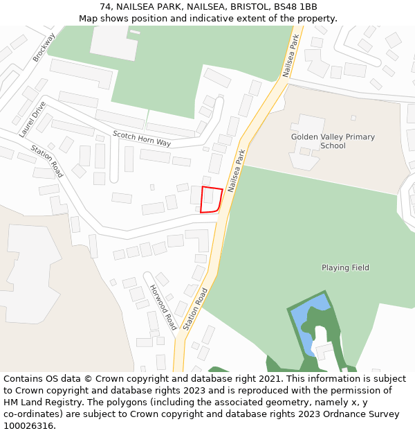74, NAILSEA PARK, NAILSEA, BRISTOL, BS48 1BB: Location map and indicative extent of plot