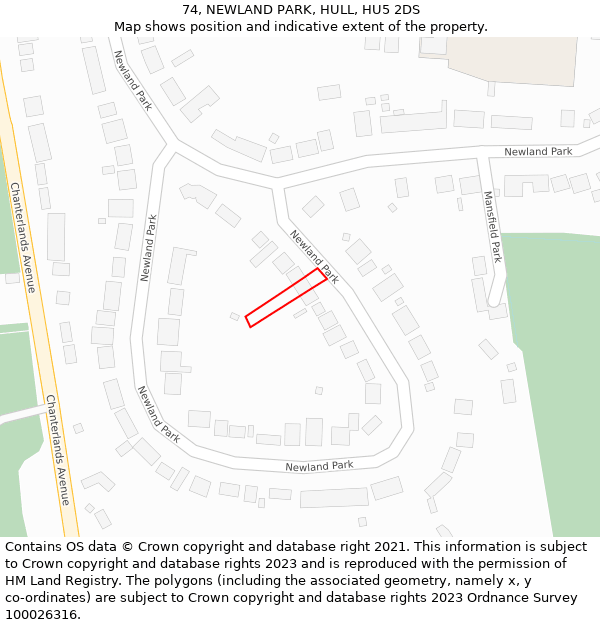 74, NEWLAND PARK, HULL, HU5 2DS: Location map and indicative extent of plot