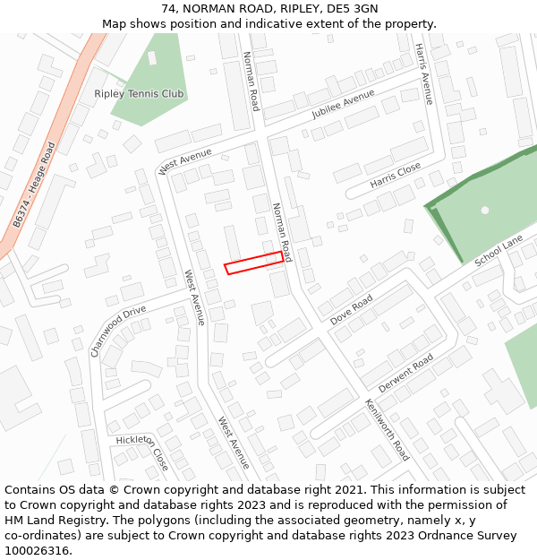 74, NORMAN ROAD, RIPLEY, DE5 3GN: Location map and indicative extent of plot