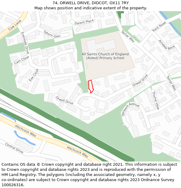 74, ORWELL DRIVE, DIDCOT, OX11 7RY: Location map and indicative extent of plot