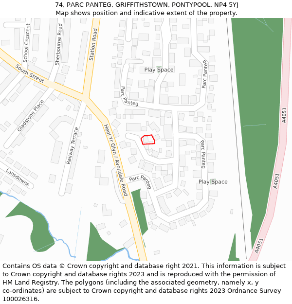 74, PARC PANTEG, GRIFFITHSTOWN, PONTYPOOL, NP4 5YJ: Location map and indicative extent of plot
