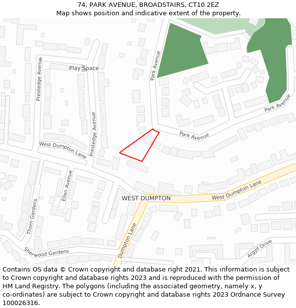 74, PARK AVENUE, BROADSTAIRS, CT10 2EZ: Location map and indicative extent of plot