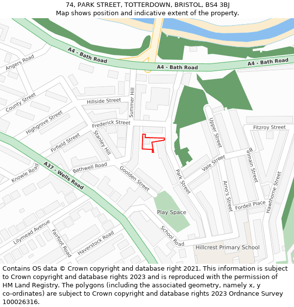 74, PARK STREET, TOTTERDOWN, BRISTOL, BS4 3BJ: Location map and indicative extent of plot