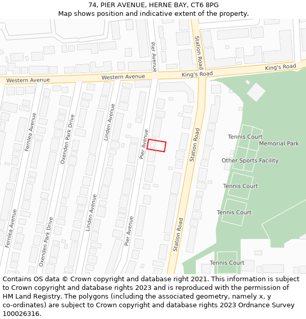 74, PIER AVENUE, HERNE BAY, CT6 8PG: Location map and indicative extent of plot