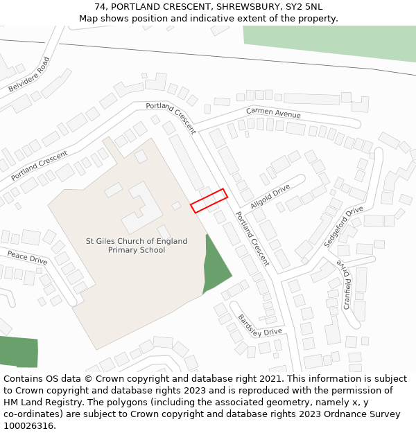 74, PORTLAND CRESCENT, SHREWSBURY, SY2 5NL: Location map and indicative extent of plot