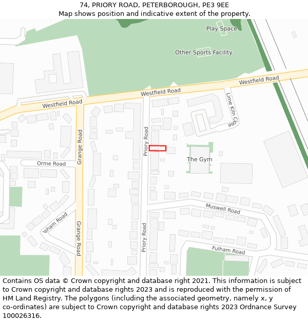 74, PRIORY ROAD, PETERBOROUGH, PE3 9EE: Location map and indicative extent of plot