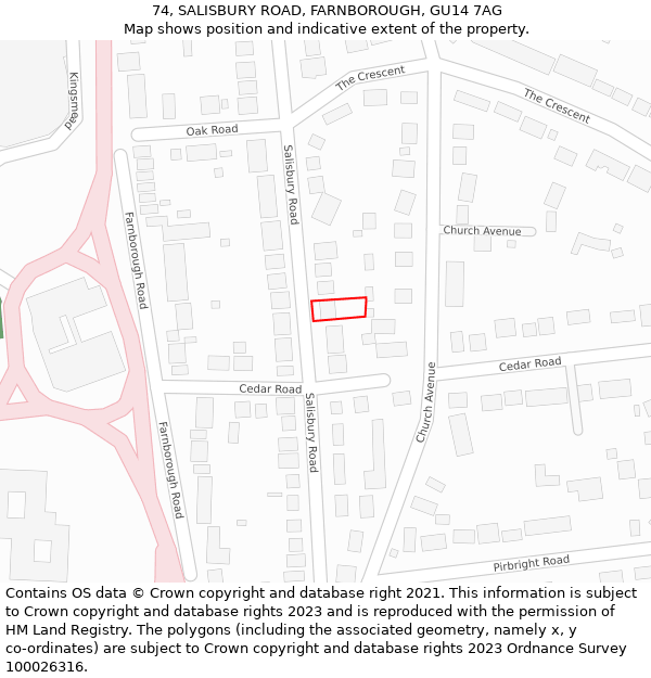 74, SALISBURY ROAD, FARNBOROUGH, GU14 7AG: Location map and indicative extent of plot