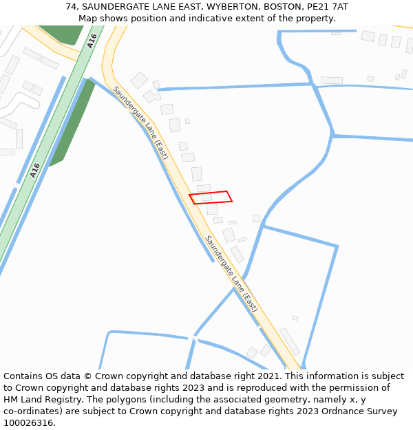 74, SAUNDERGATE LANE EAST, WYBERTON, BOSTON, PE21 7AT: Location map and indicative extent of plot