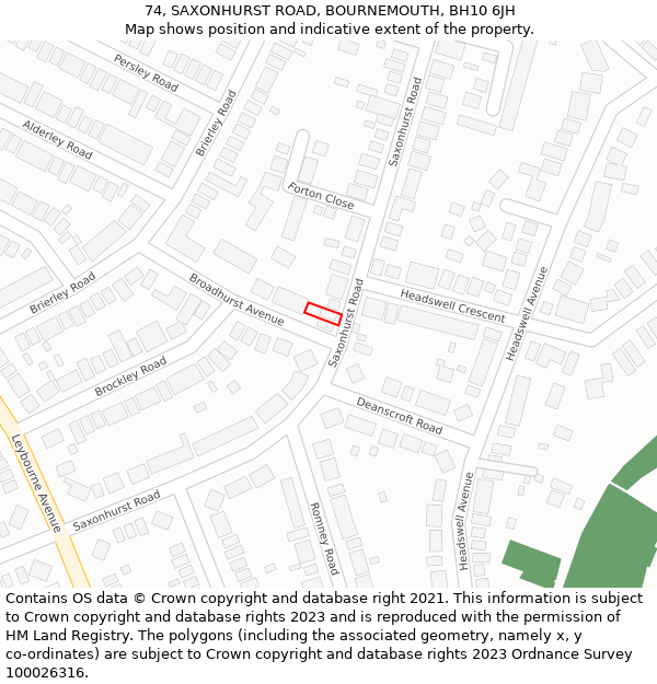 74, SAXONHURST ROAD, BOURNEMOUTH, BH10 6JH: Location map and indicative extent of plot