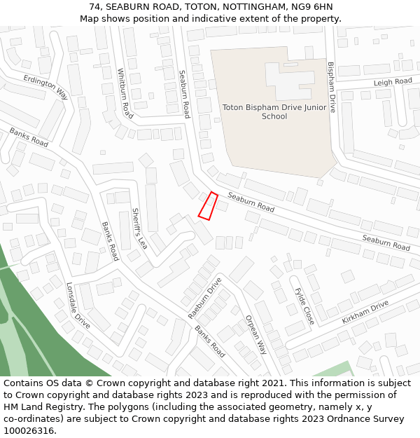 74, SEABURN ROAD, TOTON, NOTTINGHAM, NG9 6HN: Location map and indicative extent of plot