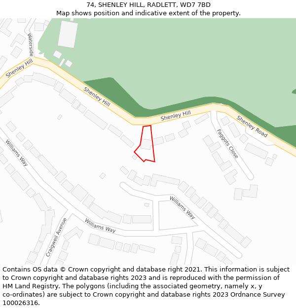 74, SHENLEY HILL, RADLETT, WD7 7BD: Location map and indicative extent of plot