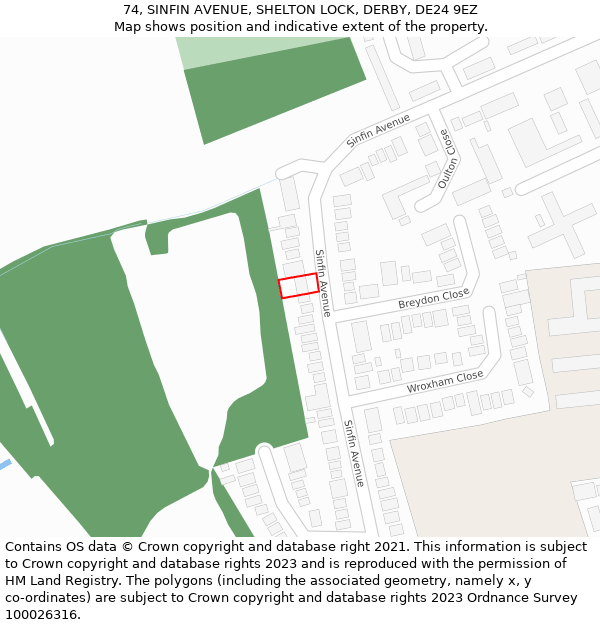 74, SINFIN AVENUE, SHELTON LOCK, DERBY, DE24 9EZ: Location map and indicative extent of plot