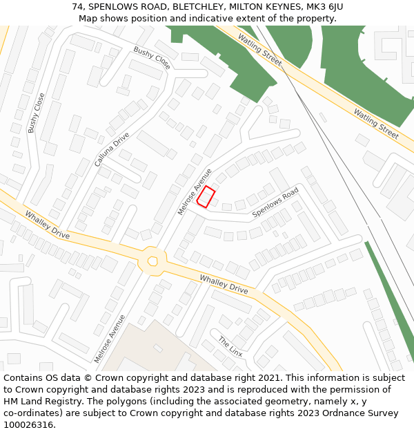 74, SPENLOWS ROAD, BLETCHLEY, MILTON KEYNES, MK3 6JU: Location map and indicative extent of plot