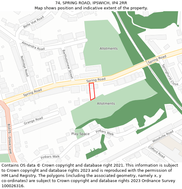 74, SPRING ROAD, IPSWICH, IP4 2RR: Location map and indicative extent of plot