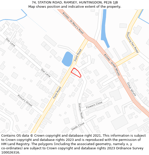 74, STATION ROAD, RAMSEY, HUNTINGDON, PE26 1JB: Location map and indicative extent of plot