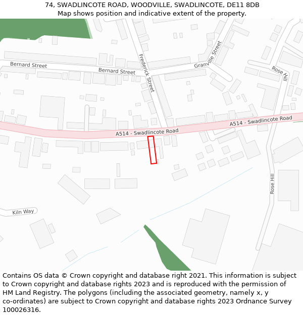 74, SWADLINCOTE ROAD, WOODVILLE, SWADLINCOTE, DE11 8DB: Location map and indicative extent of plot