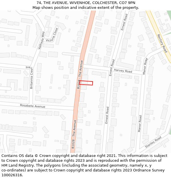 74, THE AVENUE, WIVENHOE, COLCHESTER, CO7 9PN: Location map and indicative extent of plot