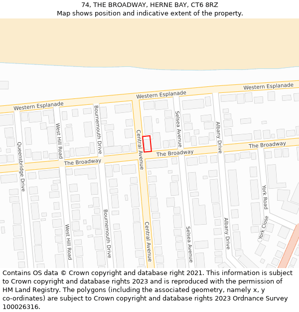 74, THE BROADWAY, HERNE BAY, CT6 8RZ: Location map and indicative extent of plot