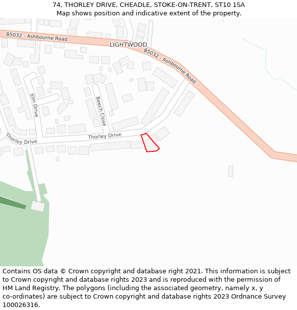 74, THORLEY DRIVE, CHEADLE, STOKE-ON-TRENT, ST10 1SA: Location map and indicative extent of plot