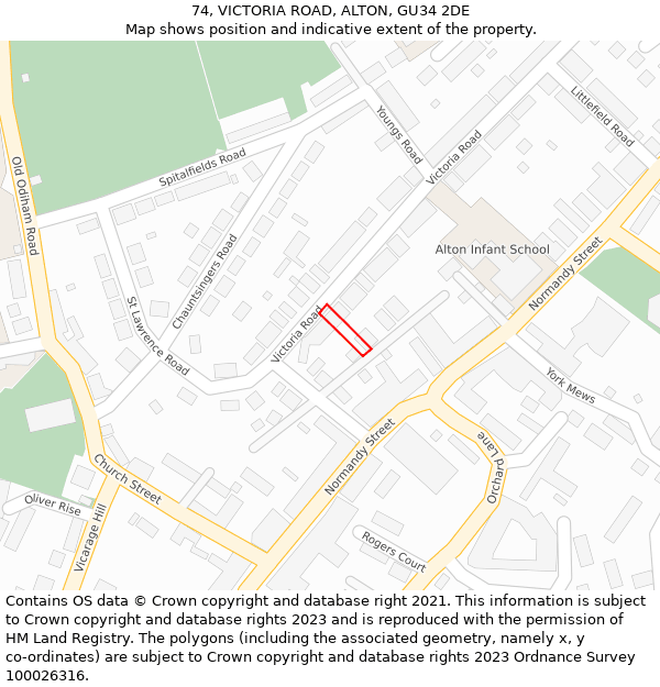 74, VICTORIA ROAD, ALTON, GU34 2DE: Location map and indicative extent of plot