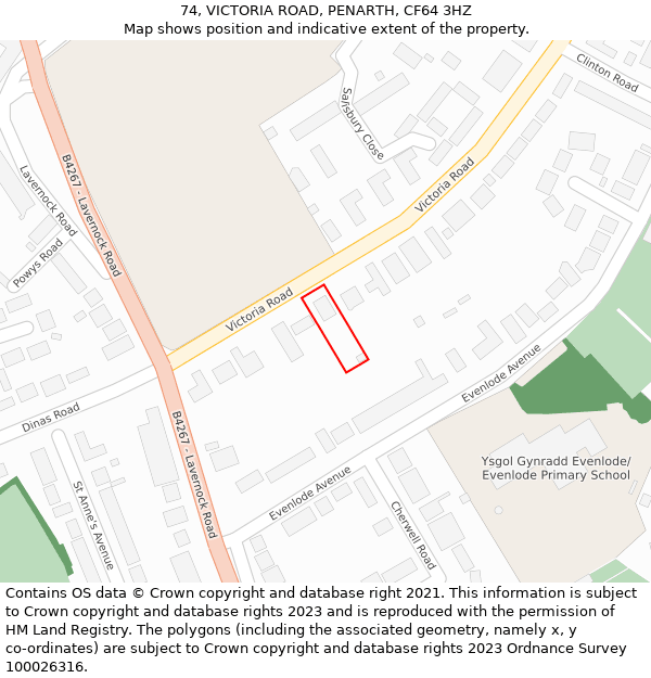 74, VICTORIA ROAD, PENARTH, CF64 3HZ: Location map and indicative extent of plot