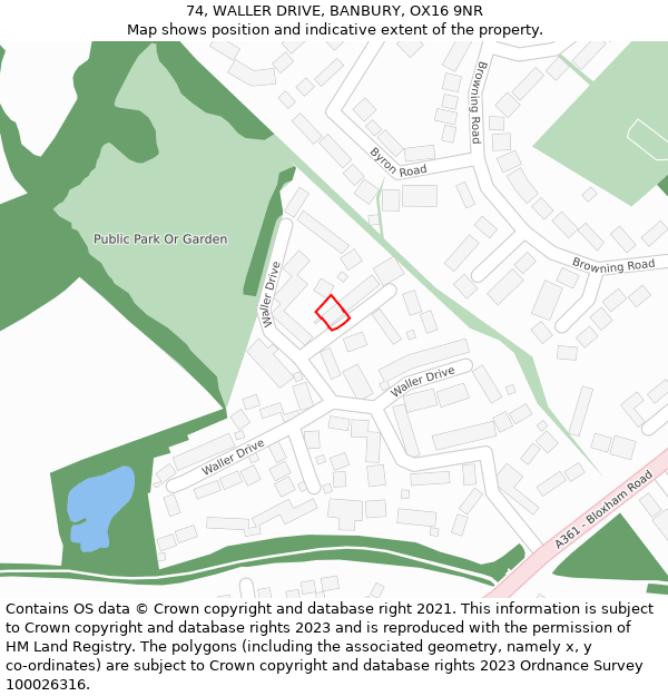 74, WALLER DRIVE, BANBURY, OX16 9NR: Location map and indicative extent of plot