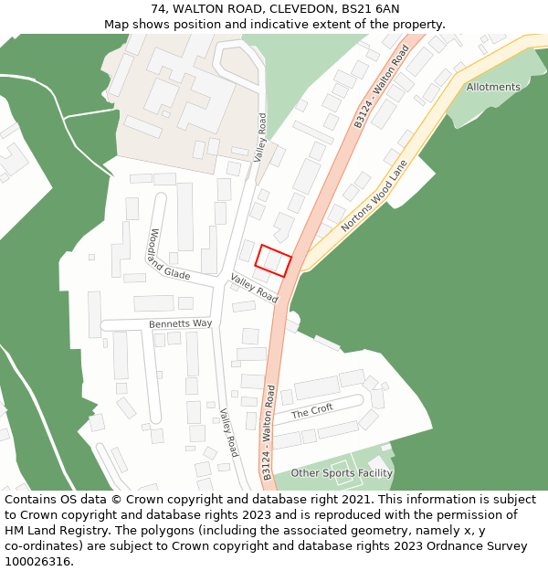 74, WALTON ROAD, CLEVEDON, BS21 6AN: Location map and indicative extent of plot