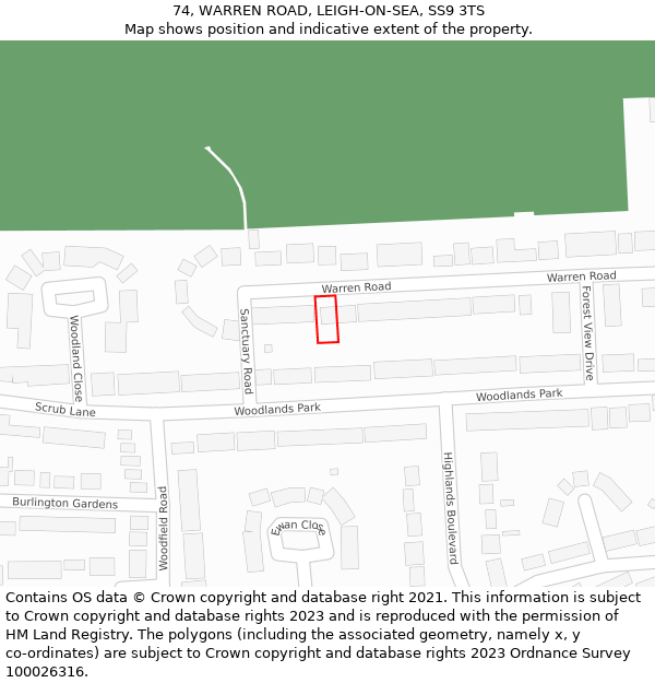 74, WARREN ROAD, LEIGH-ON-SEA, SS9 3TS: Location map and indicative extent of plot