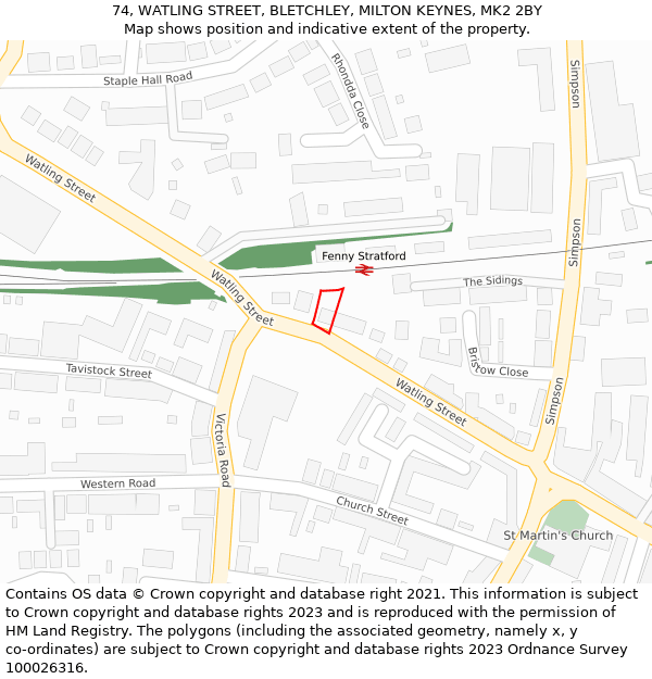 74, WATLING STREET, BLETCHLEY, MILTON KEYNES, MK2 2BY: Location map and indicative extent of plot