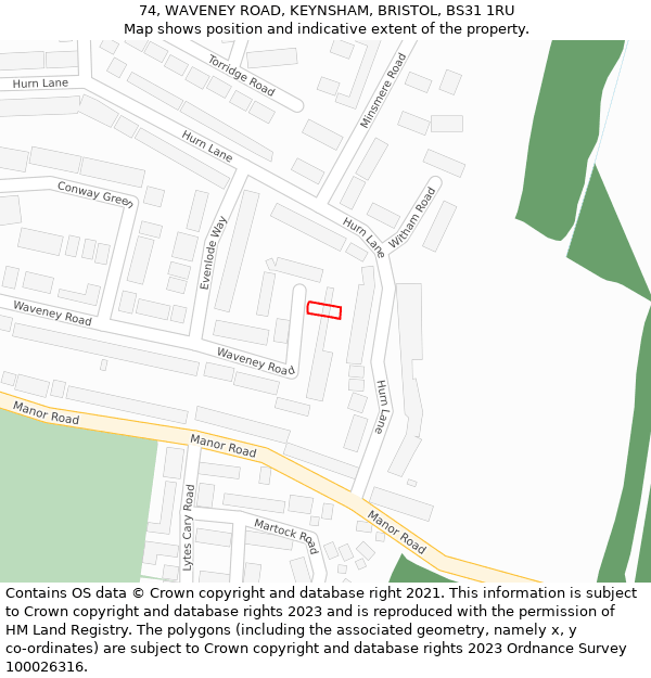 74, WAVENEY ROAD, KEYNSHAM, BRISTOL, BS31 1RU: Location map and indicative extent of plot