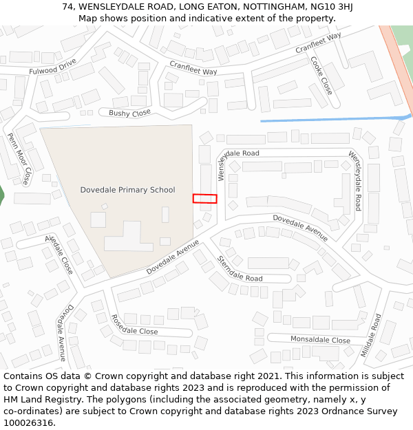 74, WENSLEYDALE ROAD, LONG EATON, NOTTINGHAM, NG10 3HJ: Location map and indicative extent of plot